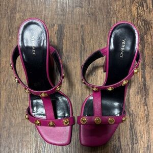 Versace Magenta Heels with Gold Studs